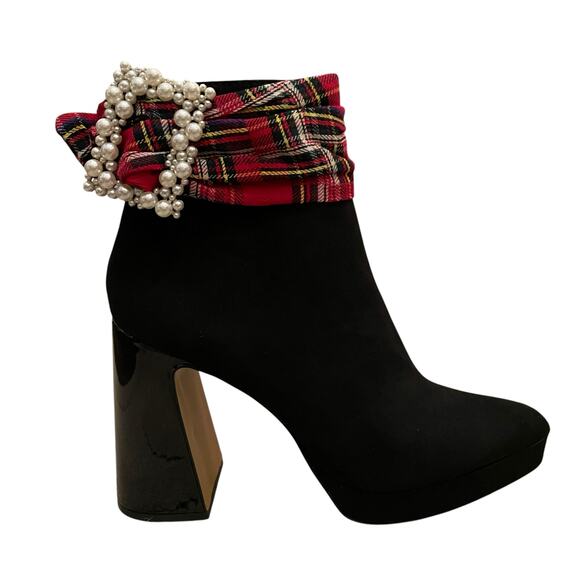 BETSEY JOHNSON Idris Dress Heel Ankle Booties Black Red Multi Plaid Size 8M New - Picture 8 of 16